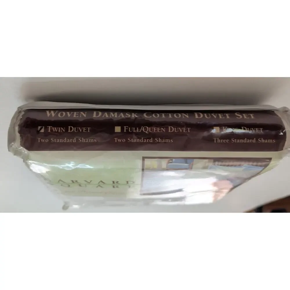 Harvard Square Woven Damask Cotton Duvet Set Twin White 230 Thread Count 2 Shams